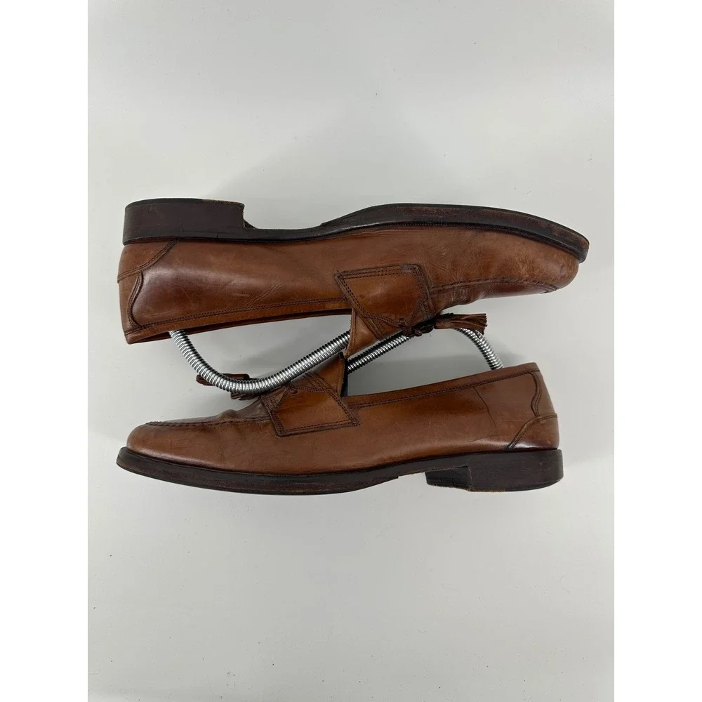 Johnston Murphy Brown Tassel Loafers Braided‎ Detail Made in Italy Dress Shoes